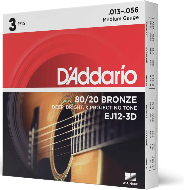 Begrenztes Angebot D'addario And Co STRINGS FOR ACOUSTIC GUITAR EJ12-3D BRONZE 80/12 MEDIUM 13-56 (3 SETS)