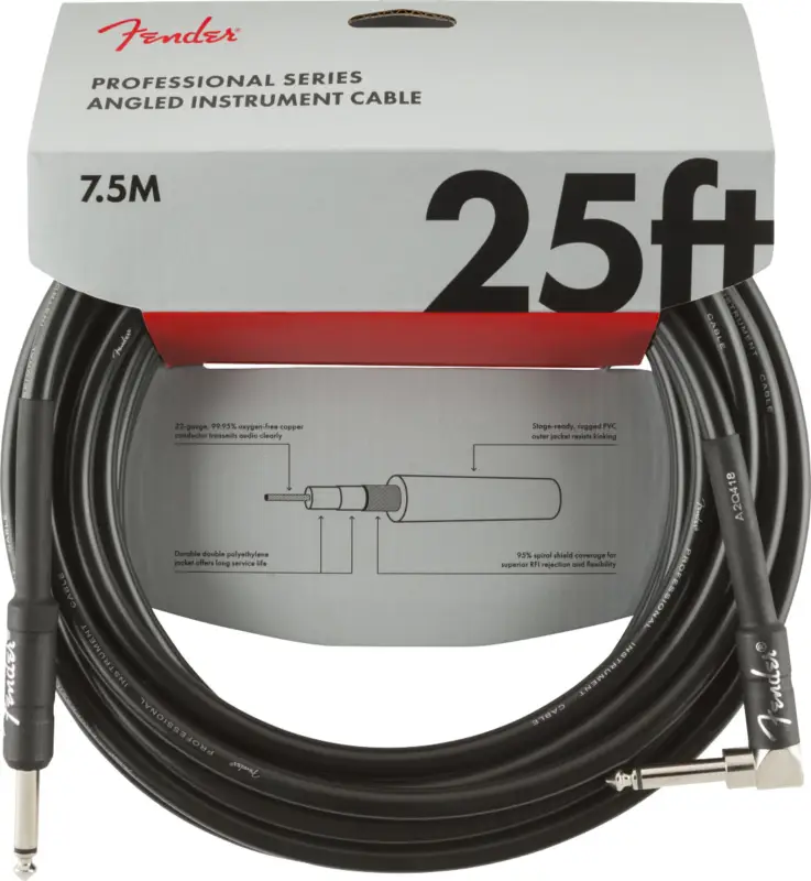 Abverkauf Fender PROFESSIONAL INSTRUMENT CABLES STRAIGHT/ANGLE 25' BLACK