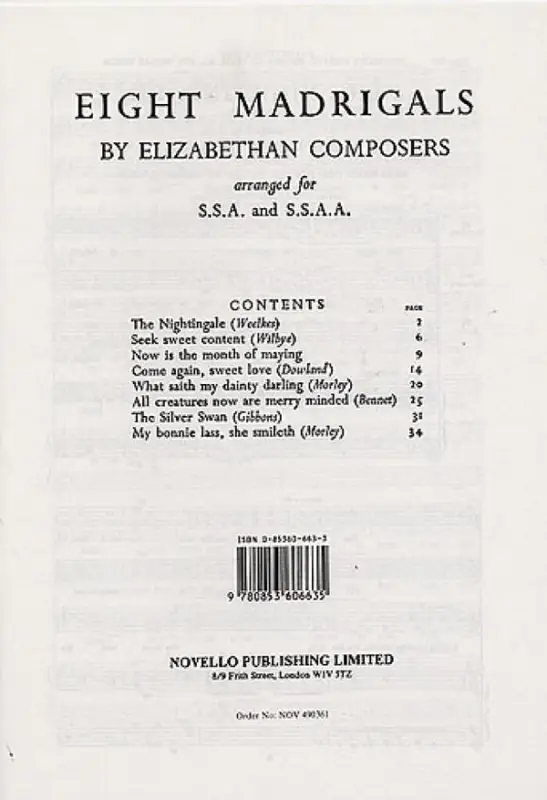 8 Madrigals by Elizabeth Composers Sichere Zahlung