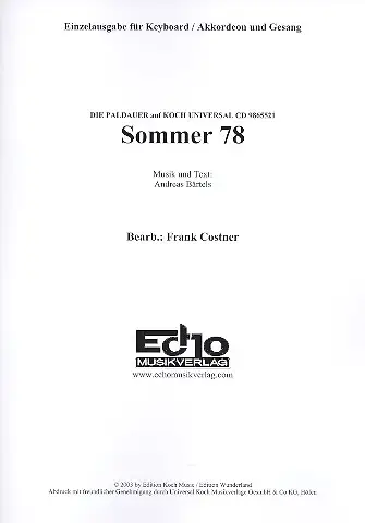 Sommer 78: für Keyboard/Akkordeon/Gesang Neue Ware