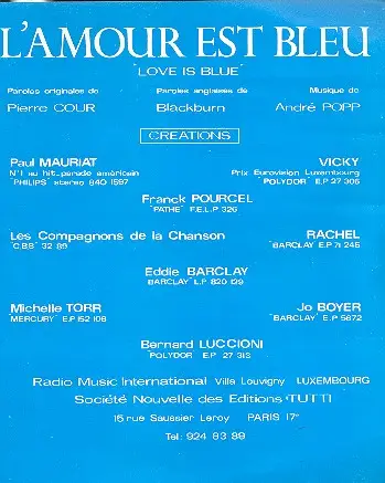 Direkt Vom Hersteller L'amour est bleu: